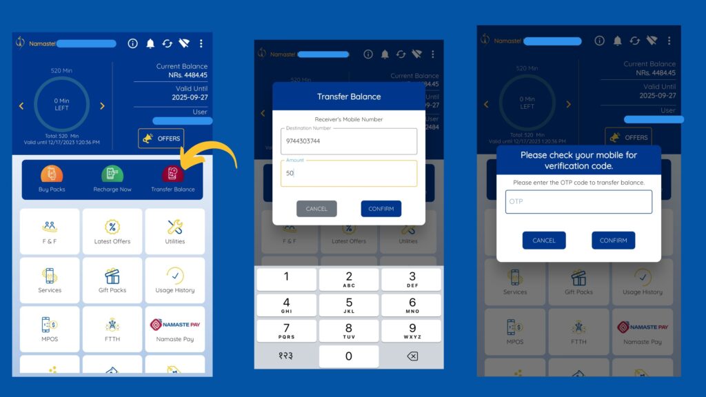 balance transfer in ntc- ntc app to sim transfer